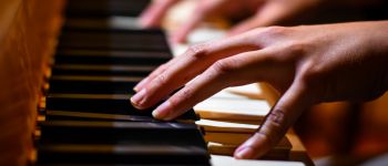 Closeup of piano player's hands